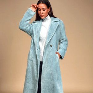 Lulus Neptune Light Blue Faux Fur Long Coat
